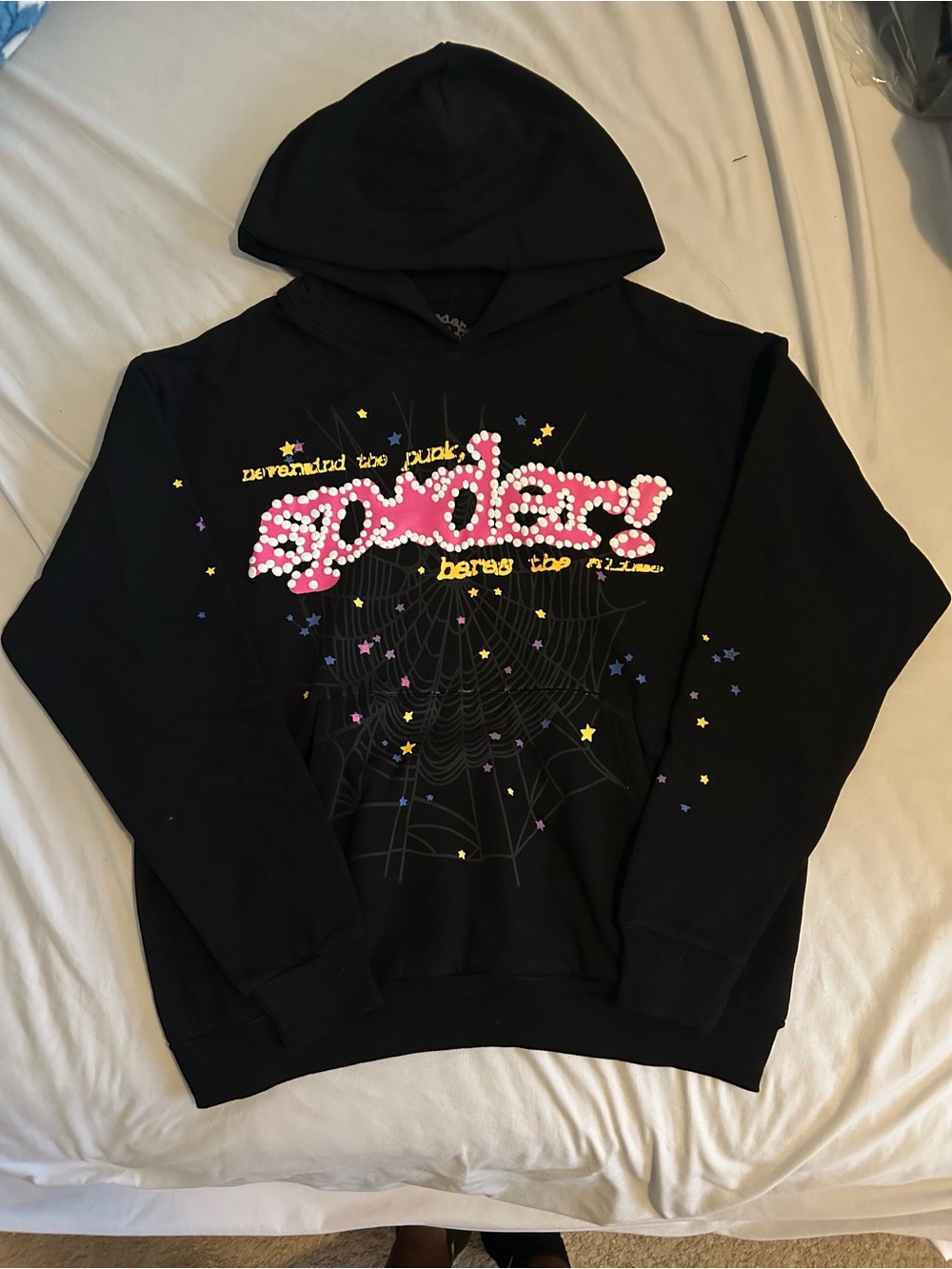 Black Graphic unisex Hoodie with Pink "Spider" Design